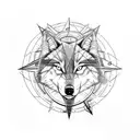Half Wolf and half compass; arrow going through middle with anchor as tip of arrow tattoo design idea