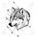 Half Wolf and half compass; arrow going through middle with anchor as tip of arrow tattoo design idea