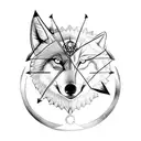 Half Wolf and half compass; arrow going through middle with anchor as tip of arrow tattoo design idea