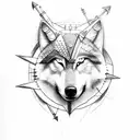 Half Wolf, half compass, Ship anchor, Arrow  tattoo design idea