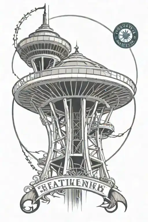 space needle with seattle mariners logo intertwined tattoo design idea