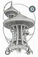 space needle with seattle mariners logo intertwined tattoo design idea