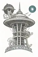 space needle with seattle mariners logo intertwined tattoo design idea