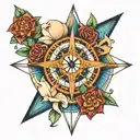 atom symbol, Poseidon and compass rose intertwined for half sleeve tatoo tattoo design idea