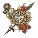atom symbol, Poseidon and compass rose intertwined for half sleeve tatoo tattoo design idea
