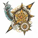 atom symbol, Poseidon and compass rose intertwined for half sleeve tatoo tattoo design idea