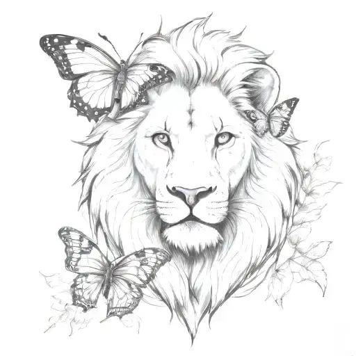 lion head and butterfly tattoo design idea
