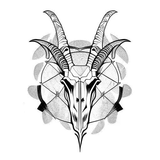 goat skull with vertical and diagonal tribal lines around the horns tattoo design idea