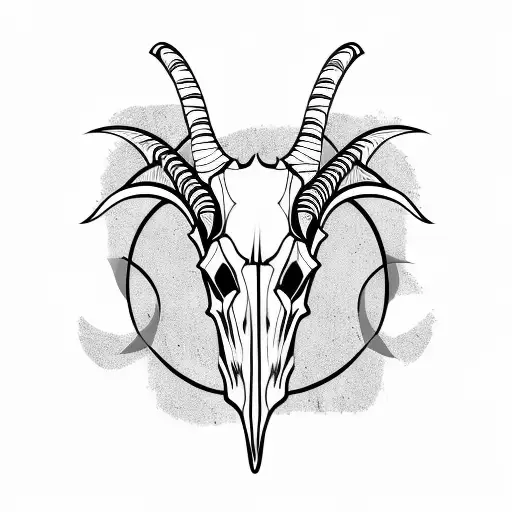 goat skull with vertical and diagonal tribal lines around the horns tattoo design idea