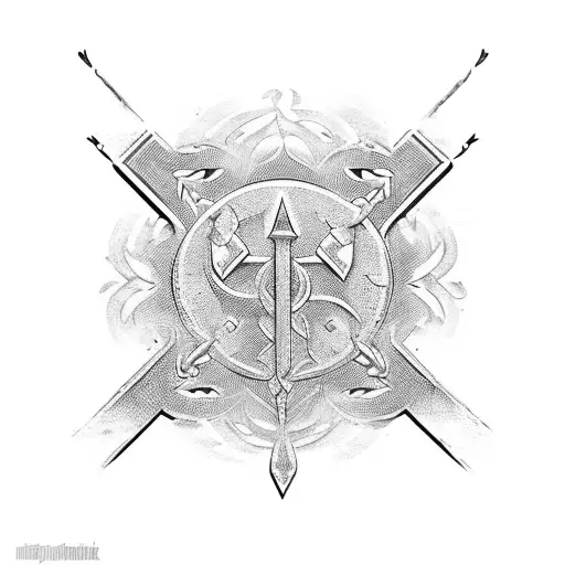 broken sword handle with symbols for a blade tattoo design idea