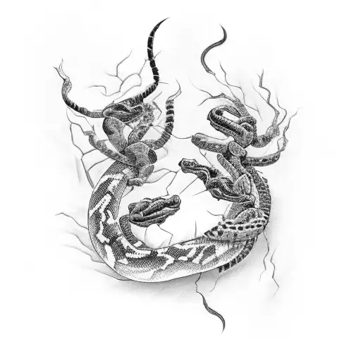 A black-grey tattoo of an art palette with snakes and scorpions as brushes tattoo design idea
