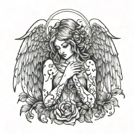 sad angel tattoo design idea