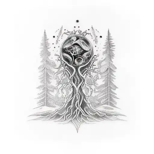 Norse yggdrasil space tattoo design idea