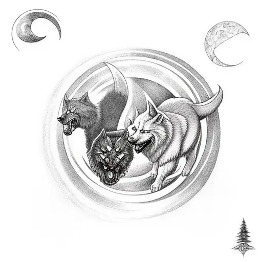 nordic skoll and hati chasing the sun and moon tattoo design idea