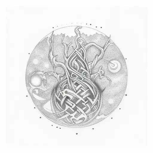 Norse yggdrasil in space tattoo design idea