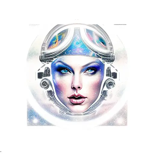 Galaxy, space, black hole, taylor swift head in back ground tattoo design idea