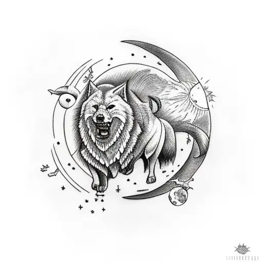 nordic skoll and hati chasing the sun and moon tattoo design idea