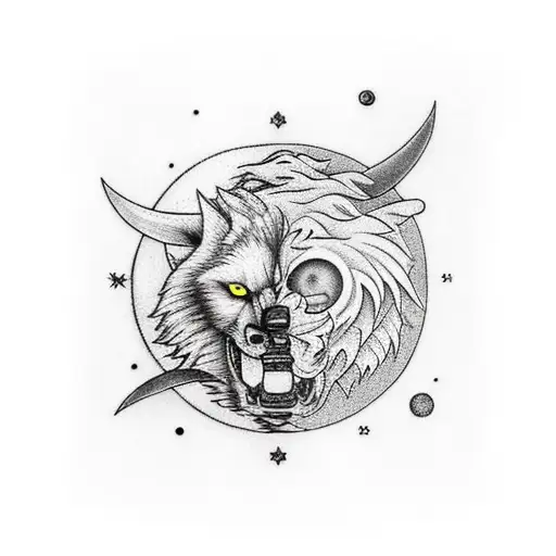 skoll and hati chasing the sun and moon tattoo design idea