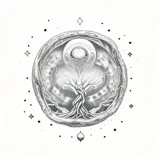 Norse yggdrasil galaxy moon tattoo design idea