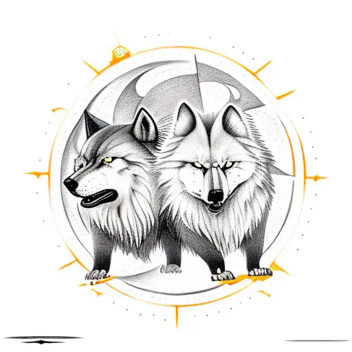 nordic skoll and hati chasing the sun and moon tattoo design idea