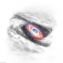 Galaxy, space, black hole, taylor swift head in back ground, hair long and down tattoo design idea