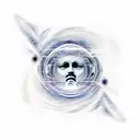 Galaxy, space, black hole, taylor swift head in back ground, hair long and down tattoo design idea