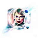 Galaxy, space, black hole, taylor swift head in back ground tattoo design idea