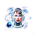 Galaxy, space, black hole, taylor swift head in back ground tattoo design idea