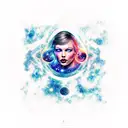 Galaxy, space, black hole, taylor swift head in back ground, hair long tattoo design idea