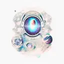 Galaxy, space, black hole, taylor swift head in back ground, hair long tattoo design idea