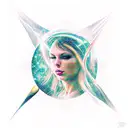 Galaxy, space, black hole, taylor swift head in back ground, hair long tattoo design idea