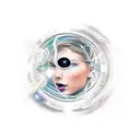 Galaxy, space, black hole, taylor swift head in back ground, hair long and down tattoo design idea