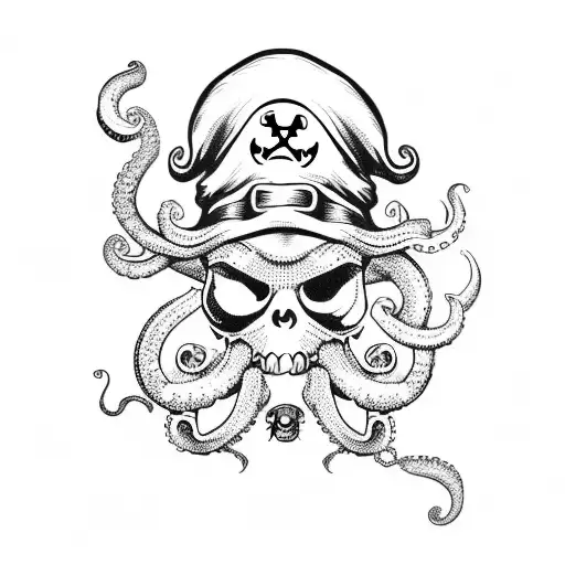 A pirate octopus holding a treasure map tattoo design idea