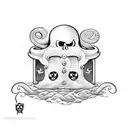 A pirate octopus guarding a treasure chest tattoo design idea