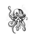 A pirate octopus guarding a treasure chest tattoo design idea