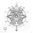 Símbolo del infinito, Árbol de la vida, Plato de platon, Vesica piscis, Mano de Buda, Lámpara de Aladino, Pluma y tinter tattoo design idea