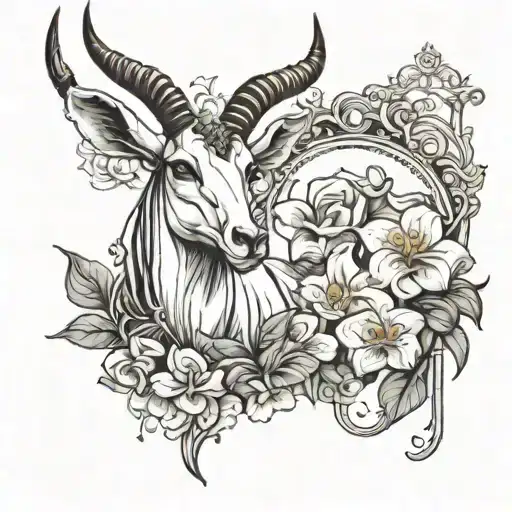 arabian oryx and arabian Jasmine  tattoo design idea