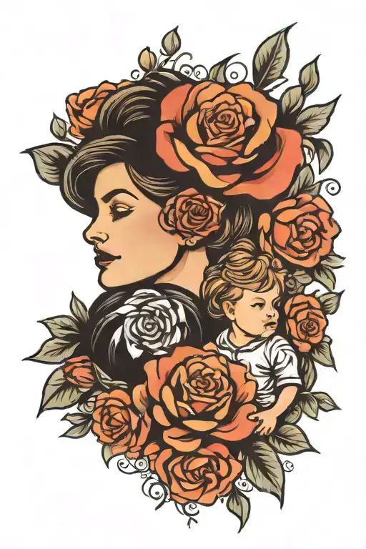 mother and son matching tattoo design with flowers tattoo design idea