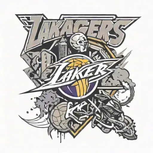 An abstract representation of the client's favorite sports teams, the Los Angeles Chargers and Lakers, combined with elements of their hometown, Inglewood California tattoo design idea
