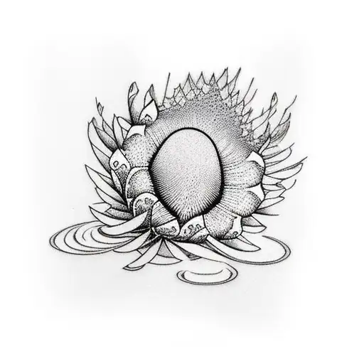 half sleeve with king protea flower and ocean waves tattoo design idea