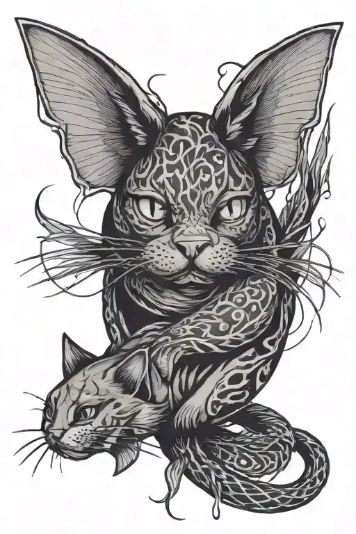 Catfish with cat tail wrapped tattoo design idea
