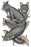 Catfish with cat tail wrapped tattoo design idea