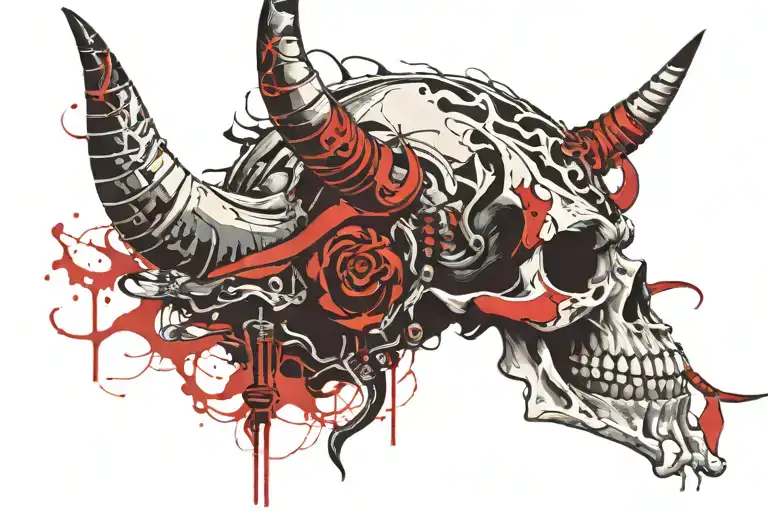 samurai skull with horns and fangs tattoo design idea