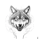 Create an all black and white half sleeve tattoo on a males left arm that includes Roses, a growling wolf (head only) an tattoo design idea