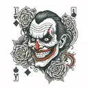 joker head with playing card tattoo design idea