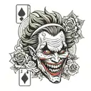 joker head with playing card tattoo design idea
