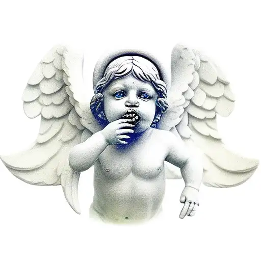 Cherub angel statue covering his mouth with his hand tattoo design idea