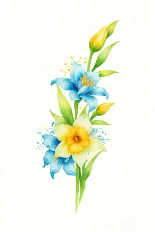 daffodil rose lily daisy bouquet tattoo design idea