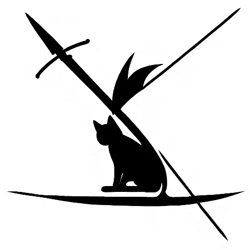 a cat and a  bat, crossed swords tattoo design idea