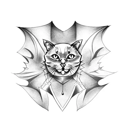 a cat and a  bat, crossed swords tattoo design idea